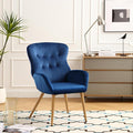 Hengming Accent Chair Modern Tufted Button Wingback Vanity Chair with Arms Upholstered Tall Back Desk Chair with Metal Legs for Living Room Bedroom Waiting Room(Blue)