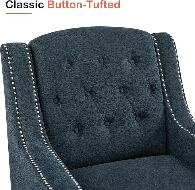 MCombo Modern Accent Chair with High Legs Chenille Upholstered Single Sofa Chair with Tufted Button Back &amp Ergonomic Armrests Solid Wood Legs for Living Room Bedroom 4260 (Light Blue)
