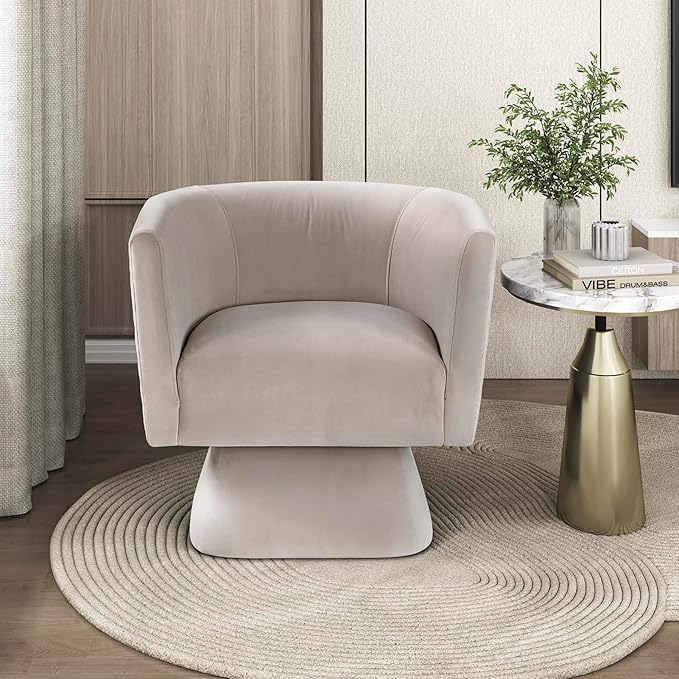 Lexicon 360 Degree Swivel Accent Chair Modern Comfy Velvet Barrel Chair Diamond Stitched Details Plush Foam Cushions Metal Swivel Base for Living Room/Bedroom/Apartment/Office Taupe