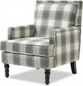 Plaid Accent Chair Mid-Century Modern Armchair Upholstered Decorative Reading Chair for Living Room Bedroom or Home Office Seating(Gery)