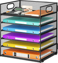 6 Tray Paper Organizer Letter Tray with Handle - Mesh Desk File Organizer Paper Sorter Organizer for Office Home or School File Folder Holder -Black