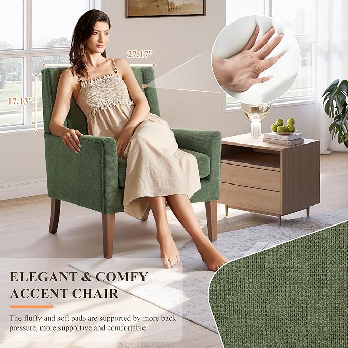 Accent Chairs for Living Room Mid-Century Wooden Fabric Living Room Chairs Arm Chair Side Chairs for Living Room Bedroom Reading Nook