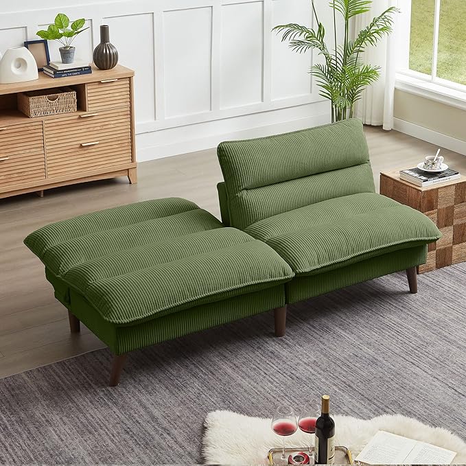 Convertible Futon Sofa Bed 72 Loveseat Couch with 3-Level Adjustble Backrest Modern Futon Loveseat Sofa for Small Spaces Green