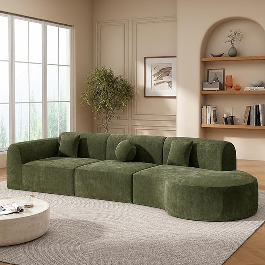 kevinplus 140'' Curved Sectional Sofa Sponge Couch with Chaise Lounge for Living Room L-Shape Modern Sectional Sofa Couch No Wood Structure &amp No Assembly 72 Hour Rebound Green