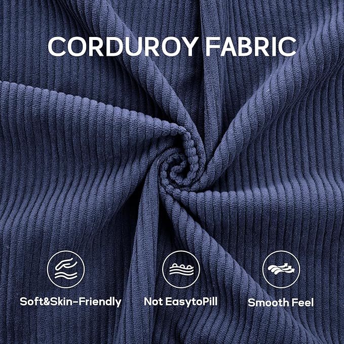 L Shaped Convertible Modular Boneless Sofa Bed with Cylindrical Pillow Corduroy Folding Floor Sofa Couch Bed with Fixed-Shape Frame &amp Storage Pocket for Living Room Blue
