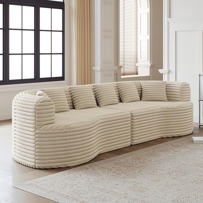 KEIKI 106.3 Curved Sectional Sofa Oversized Cloud Couch with 6 Pillows Deep Seat Sofa for Living Room Guest Bedroom No Assembly Required Beige