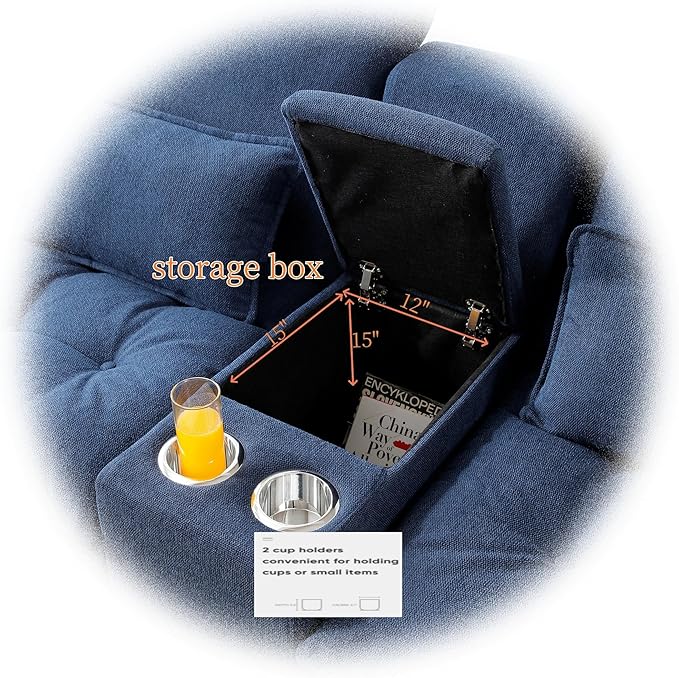 130 U-Shaped Modular Sectional Sofa Oversized Cloud Couches with Storage Console &amp Cup Holders Linen Sofa with Chaise/Pillows 6-Seater Deep Seat Couches for Living Room (Blue) | Breathable mat