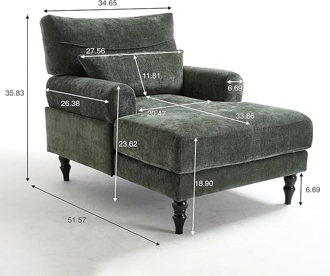 KEIKI Chaise Lounge Chair Indoor Modern Leisure Sleeper Sofa Chair w/Double Deep Cushion Accent Upholstered Reading Side Armchair Recliner Arm Chairs for Living Room &amp Bedroom Easy Assembly G