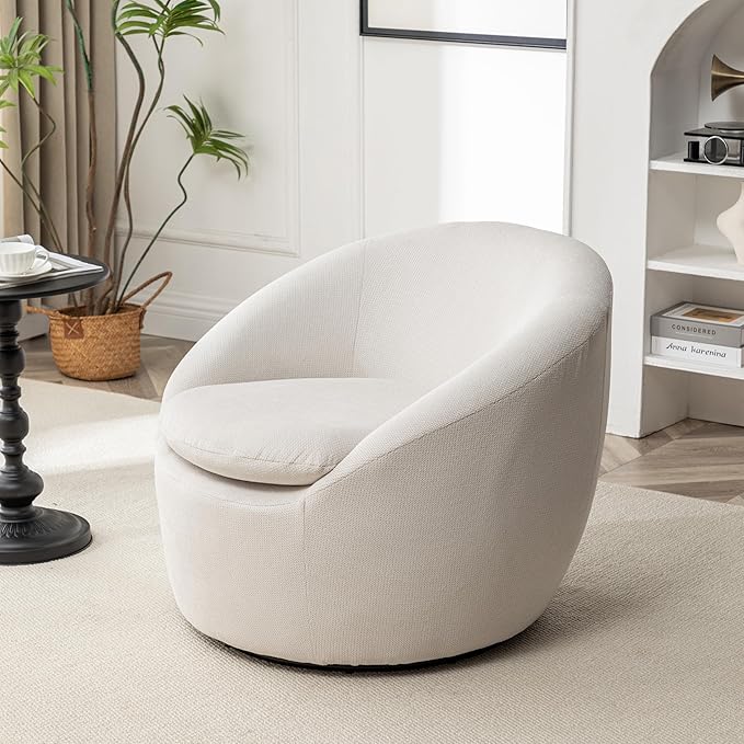 360°Swive Decorative ChairModern Comfortable Barrel Chair Reading Chairs for Living RoomBedroomDressing RoomBeige Linen