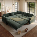 88.2'' Pull Out Couch Convertible Sleeper Sofa Bed Upholstered Sectional Sofa Chenille L-Shaped Couch with Nailhead Trim 4-Seater Modern Sectional Couches for Living Room ApartmentGreen