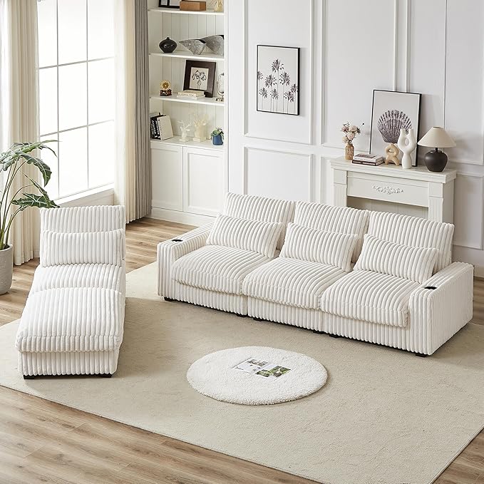 Eafurn L Shaped Modular Sectional Sofa Couch with Movable Ottoman