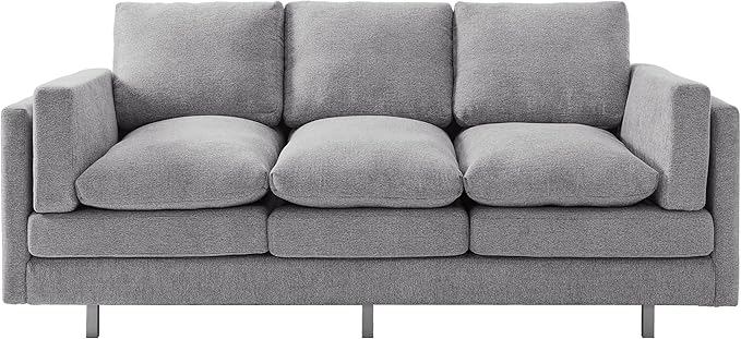 Christopher Knight Home Vincenzo 3 Seater Couch Chenille Upholstered Sofa Chair Metal Legs Couch Dual-Layer Cushions Armchair 79.5 Sectional Sofa Comfort Seating for Living Room Light Gray