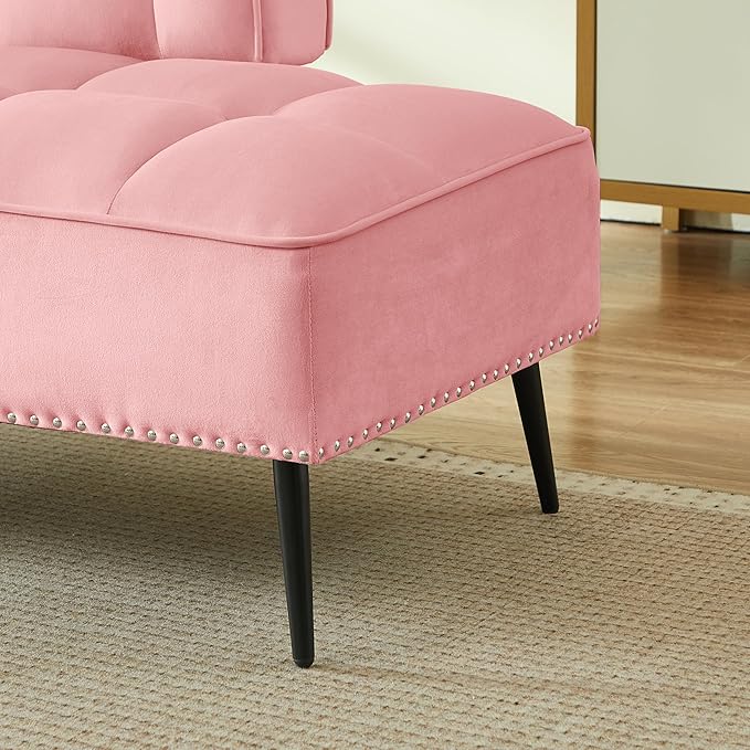 KEIKI 54 2Seat Velvet Loveseat Sofa Couch Rotating Side Table Memory Foam for Feminine Retreat Home Office Style Conscious Glam Seekers Cozy Warm Perfect for Entertaining Refined Design Pink