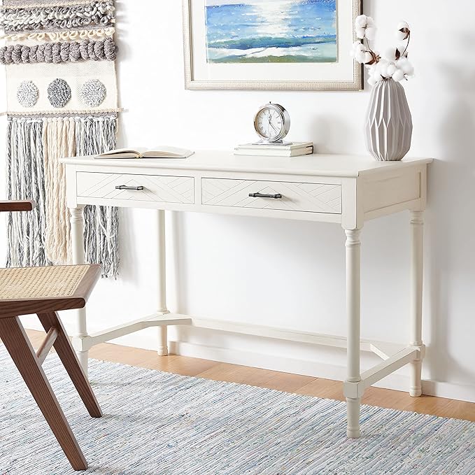 SAFAVIEH Home Collection Mckinlee Distressed White 2-Drawer Computer Table Office Desk Table