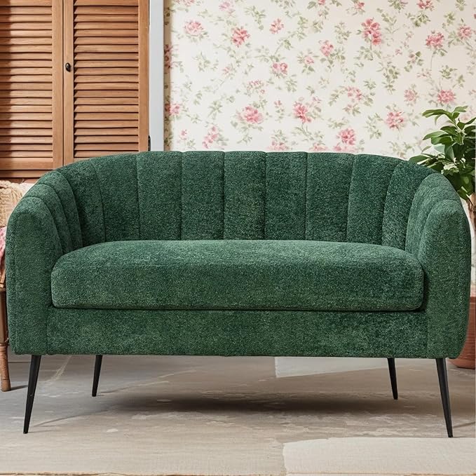 50.2 inch Green Chenille LoveseatSmall Loveseat for Small Spaces with Metal LegsCompact Couch with Comfortable Backrest and ArmrestSmall 2 Seater Couch for Living Room and Bedroom