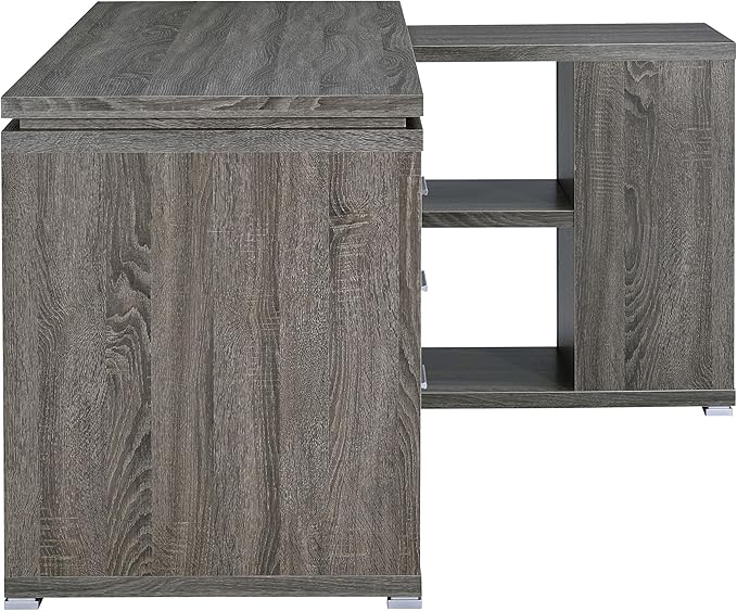 Coaster Home Furnishings - Yvette - Engineered Wood - 3-Drawer Computer Desk with File Cabinet and L-Shaped Desk with 5 Adjustable Compartments - Home Office - 60-Inch - Weathered Grey - 800518