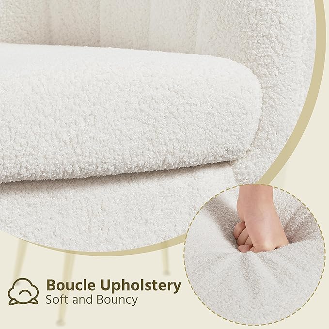 Yaheetech Accent Chair Modern Cozy Vanity Chair with Gold Metal Legs Boucle Fabric Armchair with Removable Seat Cushion for Living Room Bedroom Office Guest Room Ivory 2 pcs