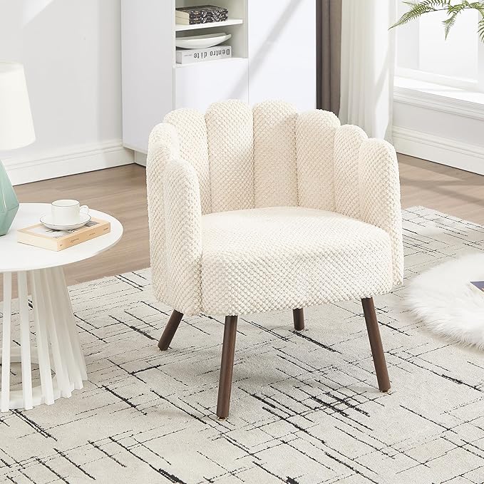 Okeysen Petal Vanity Chair Cute Chair Velvet Accent Chairs with Wood Leg Mid Century Reading Chair Armchair for Living Room Bedroom Vanity &amp Makeup Room.