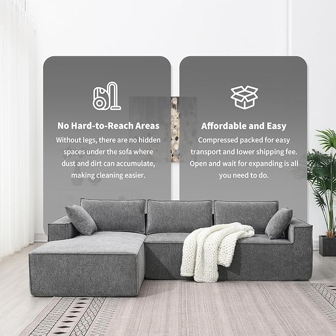L-Shaped Corner Corduroy Sectional Sofa 4 Seat Modular Boneless Sofa Foam Cloud Couch with Movable Ottoman and Toss PillowsModern Deep Seat Convertible Chaise Sofa