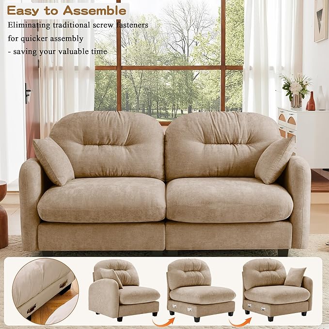 74 Modular Sectional Sofa Cloud Couch Modern Loveseat Sofa Deep Seat Sectional Couches for Living Room Comfy Chenille Couch for Small Spaces Oversized Modular Couches for BedroomCamel