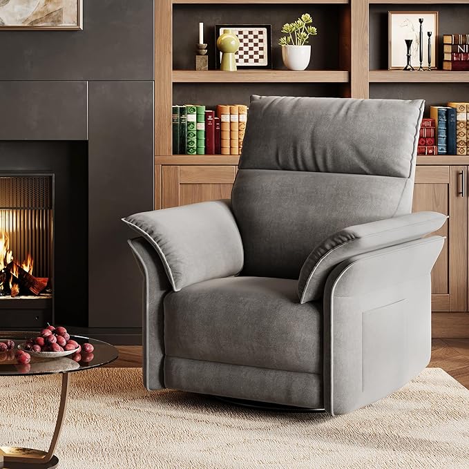 GAOMON Power Recliner Chair 270 °Swivel Rocking Glider with USB Charging Port Chenille Upholstered Fabric and Double-Layer Armrests Nursery Chair for Living Room Nursery (Silver)