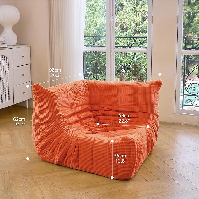 N&ampV Fireside Corner Chair Mid Century Armless Floor Sofa Soft Premium Corduroy Floor Lounge Chair Foam Sofa Accent Chair for Living Room Bedroom and Office (Tangerine)