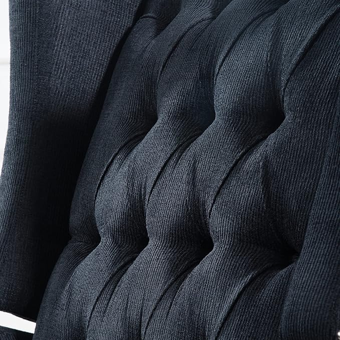 Mid Century Wingback Recliner Fabric Push Back Recliner Chair Single Rolled Armchair Sofa with Rivet Decoration Accent Chairs with Stable Hump Feet for Living Room (Black)