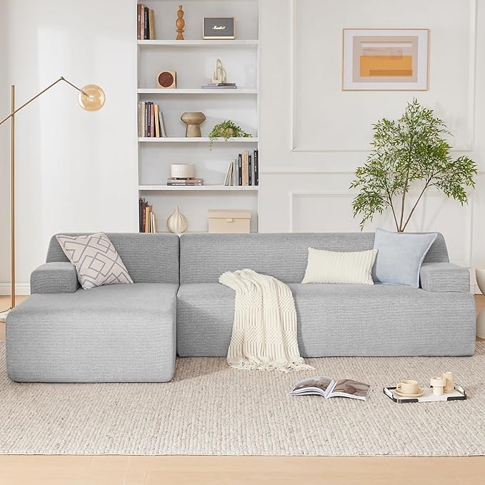107” Modular Sectional Sofa Boneless Couch Modern Sofa for Living Room High Density Sponges Cloud Couch Sectional L-Shape Couches for Living Room LightGrey