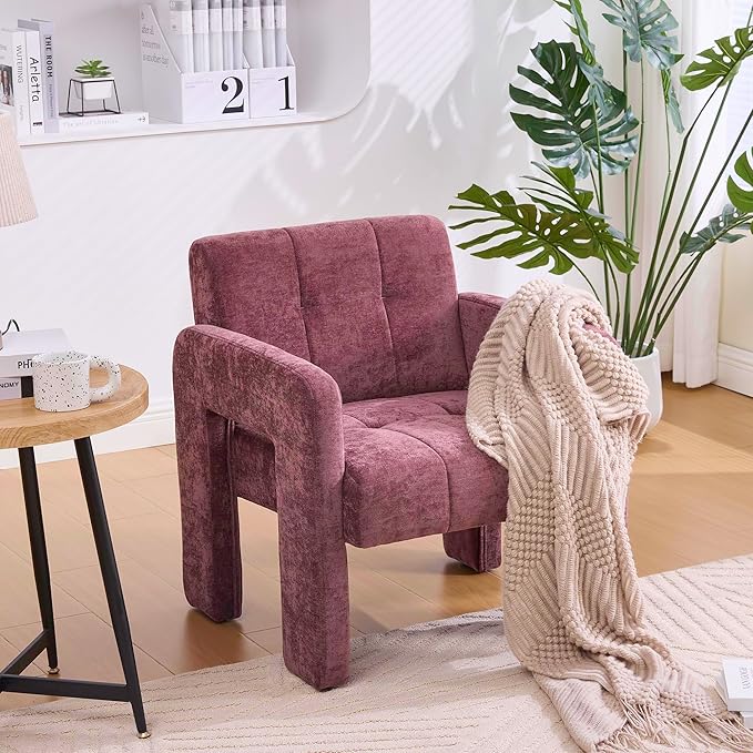 Classic Chenille Conversation ChairModern Minimalist ArmchairElegant Comfortable Accent Chair for Living RoomBedroomStudyOfficeWine Red
