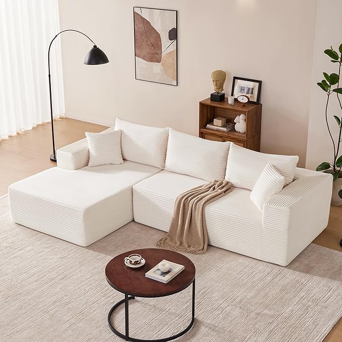 110 Inch Cloud Sectional Couch Modular Sectional Sofa with Deep Seat Boneless Sofa for Living Room Fluffy Comfy Couch with L-Shaped Chaise Beige