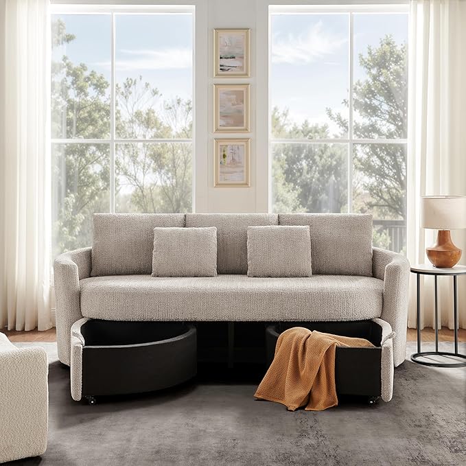 Studio Living® Beckett 92 Storage Sofa Modern Farmhouse Pocket Coil Comfort Easy Assembly Chenille Fabric Taupe