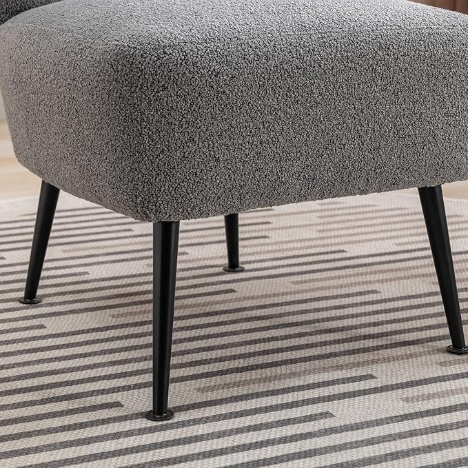 Living Room Chairs Armless Accent Chair with Rubber Wooden Legs Modern Upholstered Corner Side Chair for Living Room Bedroom Office Hotel Gray As Shown