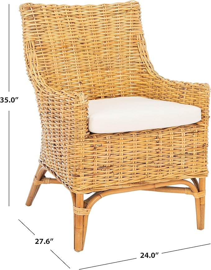 Safavieh Home Collection Cristen Rattan Cushion Accent Chair Natural/White (ACH6513B)