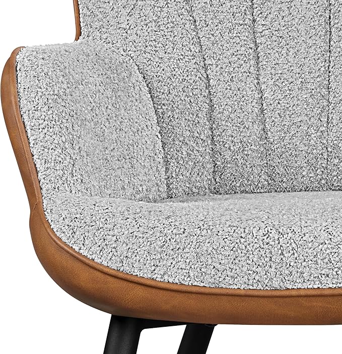 Topeakmart Modern Accent Chair Faux Leather Armchair with Boucle Fabric High Back and Mental Legs for Living Room Bedroom Gray/Retro Brown