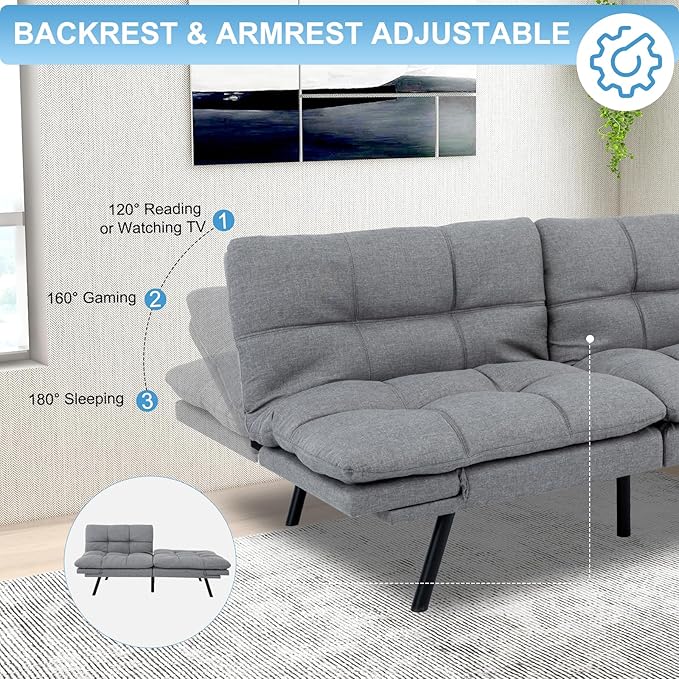 MUUEGM Futon Sofa Bed Couch Sofa Memory Foam Futon Sleeper Sofa Loveseat Convertible Couch Bed for Small Compact Spaces ApartmentLight Grey.