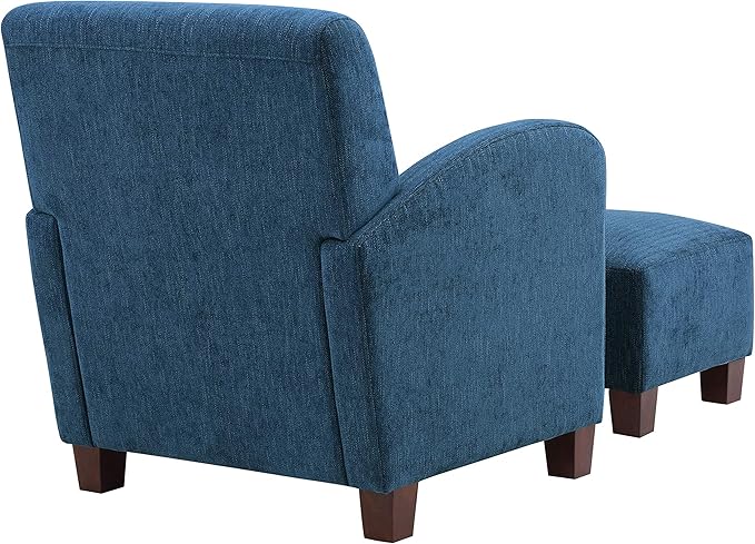 OSP Home Furnishings Aiden Club Accent Chair and Matching Ottoman with Medium Espresso Legs Herringbone Navy Fabric