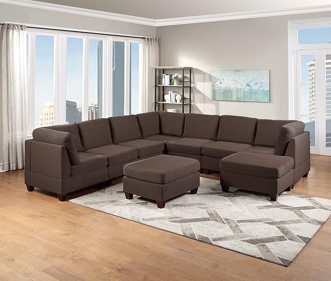 NewCosmos Living Room Furniture Armless Chair Black Coffee Linen Like Fabric 1pc Cushion Armless Chair Wooden Legs