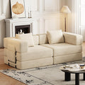 KEIKI 72.4'' Convertible Sofa Bed 2 Seat Corduroy Fabric Sofa with Two Side Storage Pockets and Two Cushions Comfortable Folding Sleeper Carpeted Couch for Living Room Bedroom and Study Beige