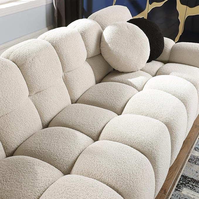 GNIXUU 65” Boucle Cloud Sofa Modern Tufted loveseat Sofa Couch with 2 Pillows Comfy Marshmallow Couches for Small Space Bedroom Apartment Office(Beige)