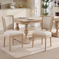 KEIKI Set of 2 Accent Chairs French Country Style Upholstered Chairs with T-Shaped Back &amp Carving Details Solid Wood Framework for Living Room Kitchen Natural