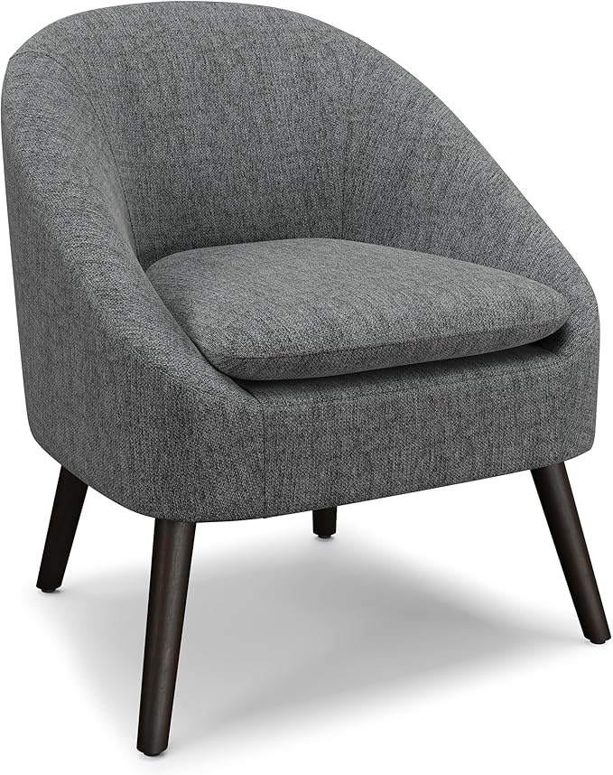 SIMPLIHOME Redding Accent Chair - 27 inch Wide Upholstered Mid-Century Modern Arm Chair in Storm Grey for Living Room or Bedroom with Solid Wood Frame Removable Cushion and Angled Legs