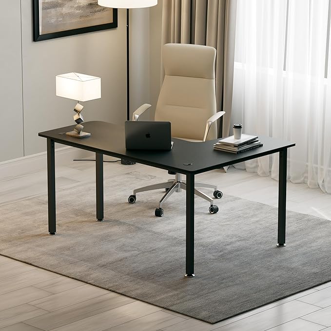 EUREKA ERGONOMIC 60 Inch Black Corner L Shaped Computer Desk Home Office Gaming Study Work Writing Table Long Large Sturdy Workstation Simple Modern with Metal Legs Left Side