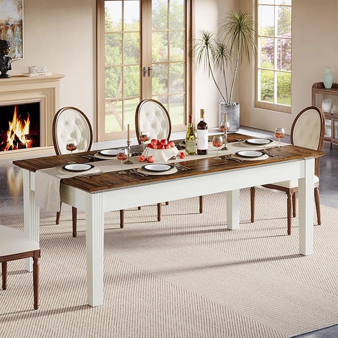 Tribesigns 62-Inch Computer Desk Large Office Executive Desk with Solid Wood Legs Modern Simple Laptop Desk Study Writing Table Workstation Furniture for Home Office Rustic Brown &amp Cream White