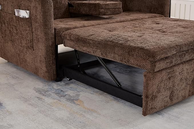 57.48 Convertible Sofa Bed with Cup Holder Pull Out Sleeper Sofa Bed with USB Charging Ports 3 in 1 Convertible Sleeper Sofa Bed for Living Room Apartment Bedroom RV Brown