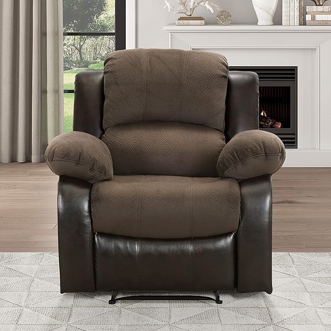 Lexicon Baluze Faux Leather Wall Hugger Recliner Chair for Living Room Office RV - High-Density Foam Sturdy Solid Wood Frame - Chairs Living Room Recliners for Small Spaces - Brown Shades
