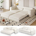 93 Sleeper Sofa Bed King Size Teddy Pull Out Couch 3 in 1 Convertible Futon Couches Modern Deep Seat Daybed with 2 Pillows Loveseat for Living Room Apartment Office Cream Beige