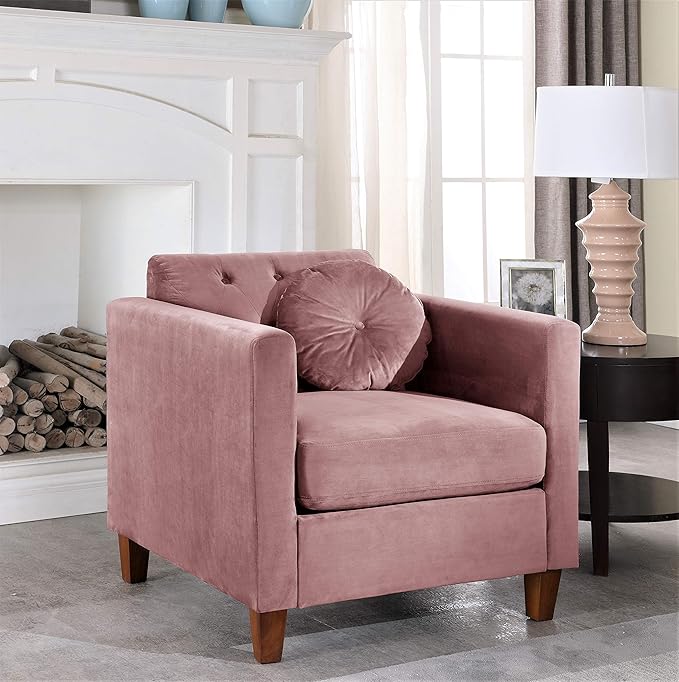 Persaud Living Room Chair with Classic Chesterfield Velvet Upholstery Ideal for Home Apartment and Office Chair Natural Pink