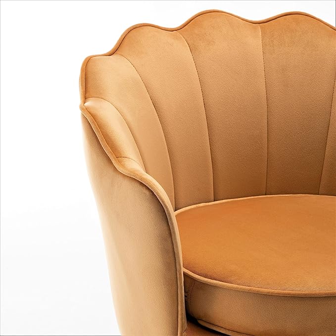 Velvet Barrel Accent Chair with Scalloped Silhouette and Gold Metal Legs Decorative Piece Suitable for Traditional Modern and Contemporary Spaces Mustard Yellow