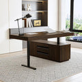 L Shaped Electric Standing Desk 29.1-44.1 Height Adjustable Reversible Computer Desk with 4 Drawers and Storage Cabinet Memory Study Writing Gaming Table for Home Office Brown