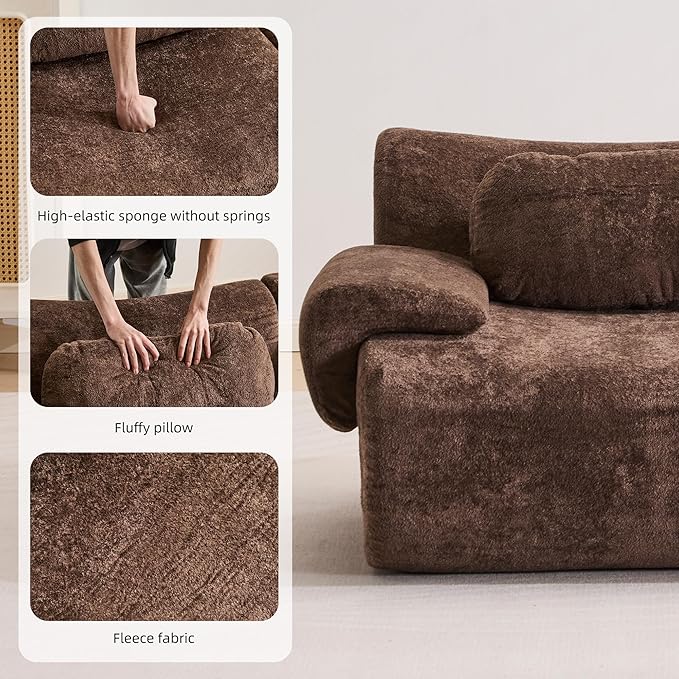 148.2 Boneless Couches for Living Room Set Cloud Modular Sectional Sofa in a Box Memory Foam Modern Couch Big Comfy Compressed Sofas U Shaped Couch with Ottoman Bedroom Apartment Chocolate